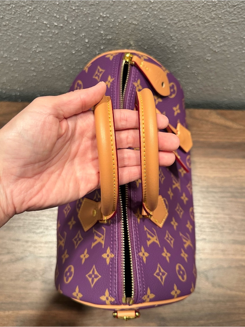 RARE INSPIRED Purple Monogram Satchel with Tan Leather Trim Size 30 P9 - Picture 11 of 15